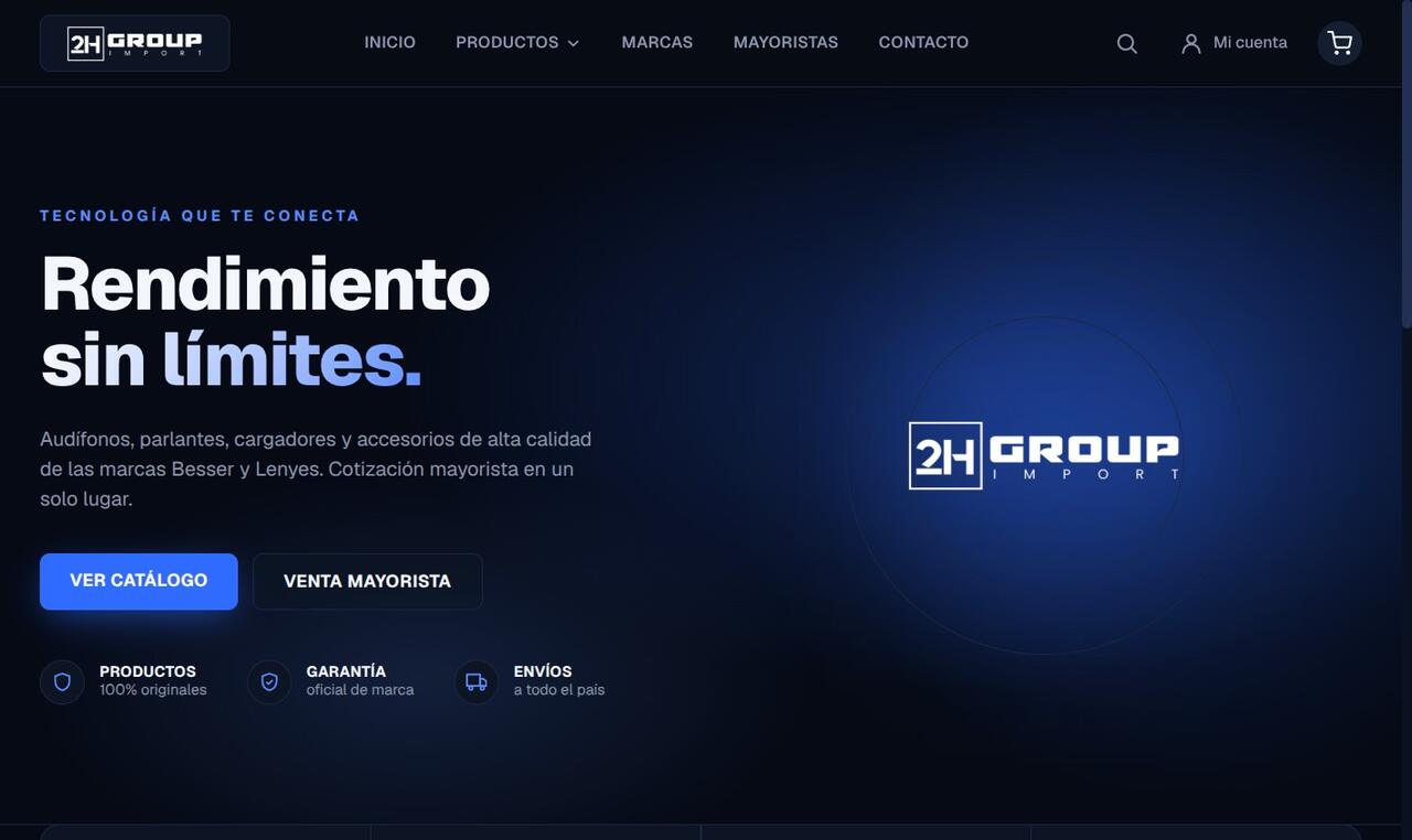 Portada de la plataforma 2HGroup Import
