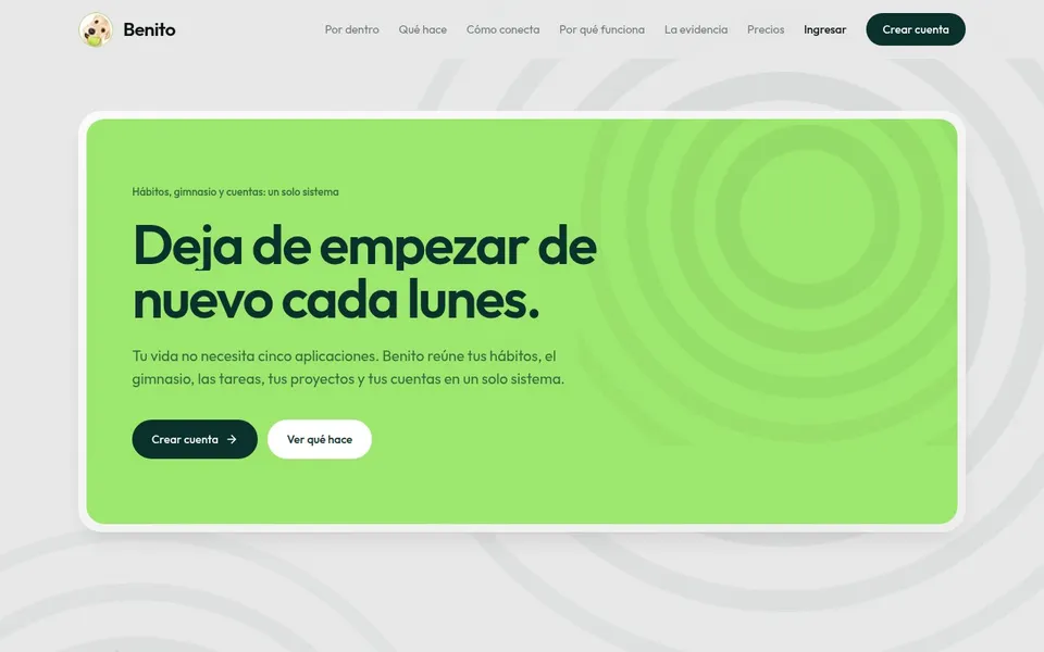 Benito, sistema de hábitos, gimnasio y finanzas personales