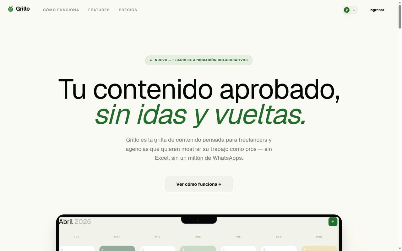 Landing de Grillo — Tu contenido aprobado, sin idas y vueltas