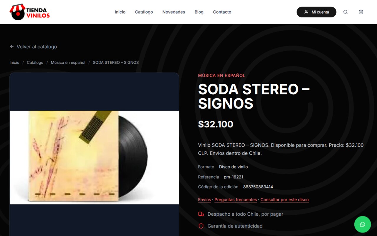 Ficha de producto de un vinilo en Tienda Vinilos